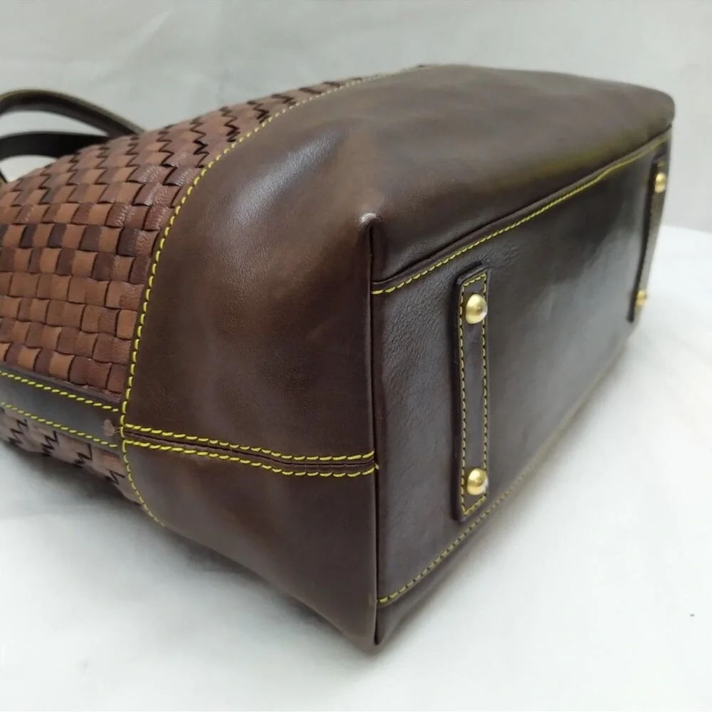 Dooney & Bourke Chocolate Tessuta Excellent Condition Woven Leather Tote - Picture 6 of 13